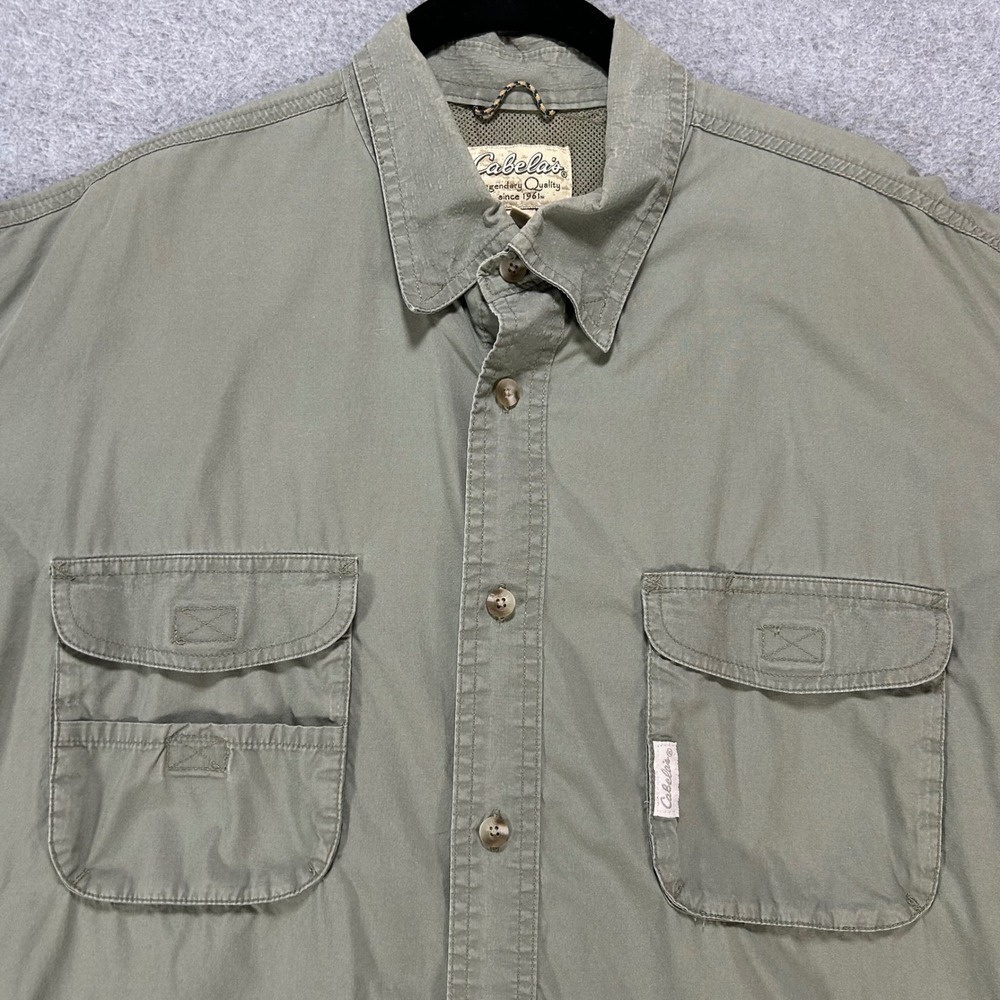Cabelas Fishing Shirt Mens Large Green Outdoor Utility Safari